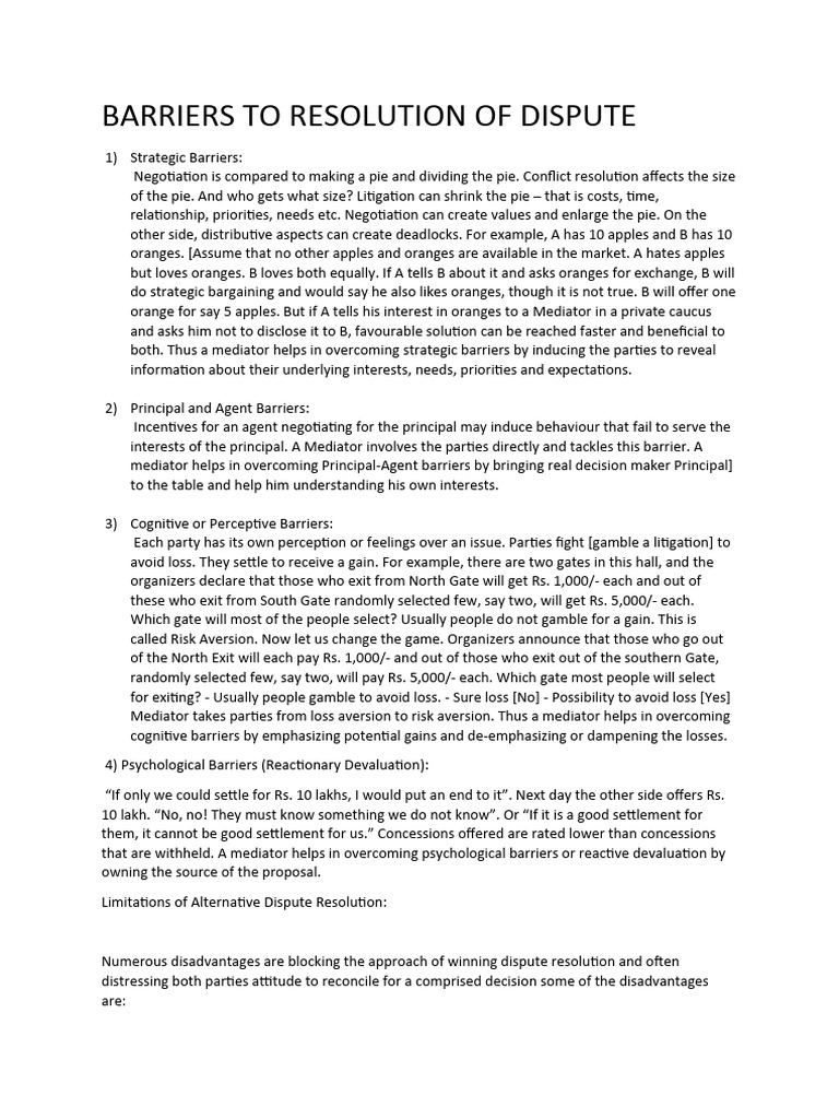 Barriers To Resolution of Dispute | PDF | Business