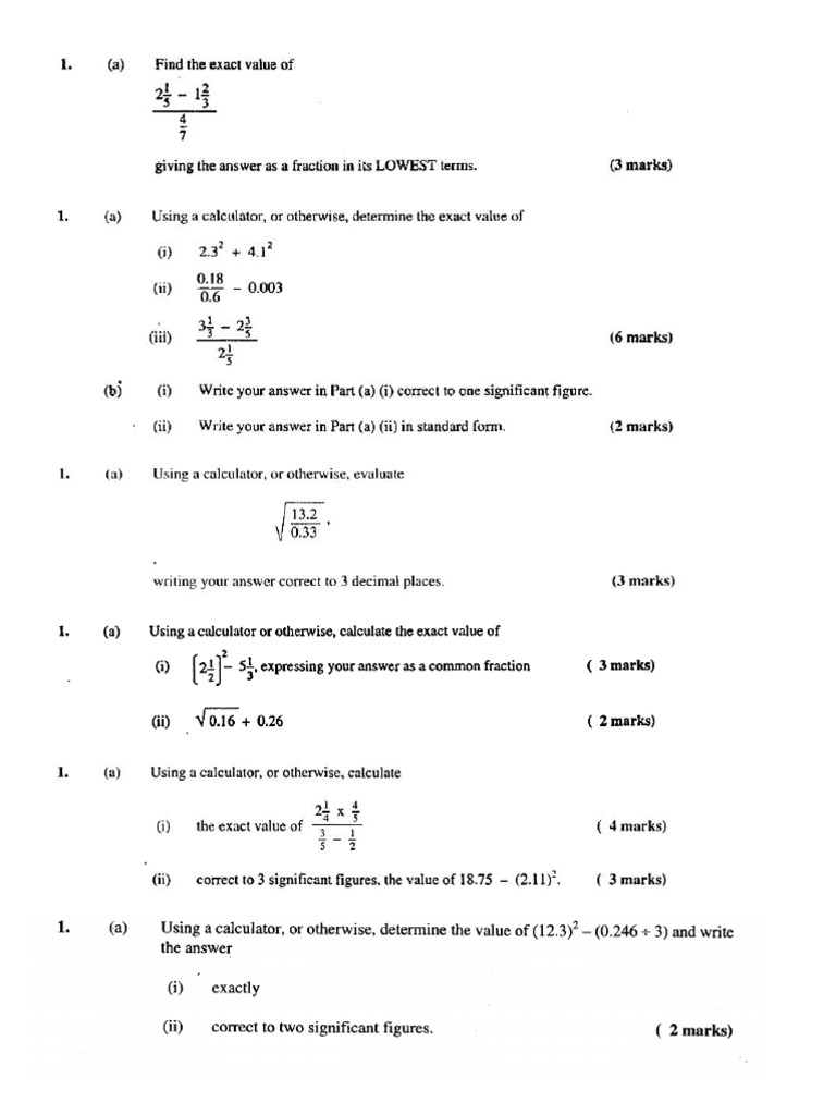 Csec fractions and approximation worksheet pdf
