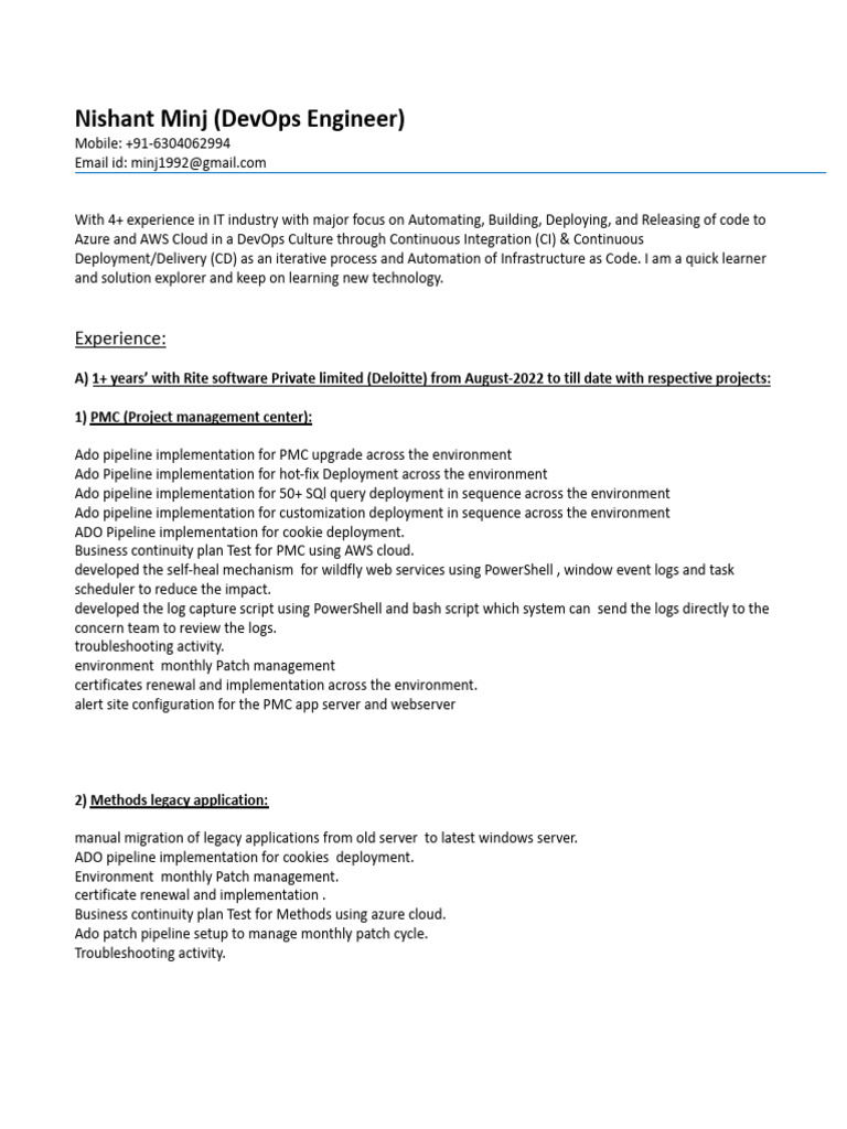 DevOps Engineer Resume - Nishant Minj | PDF | Networking | Internet & Web