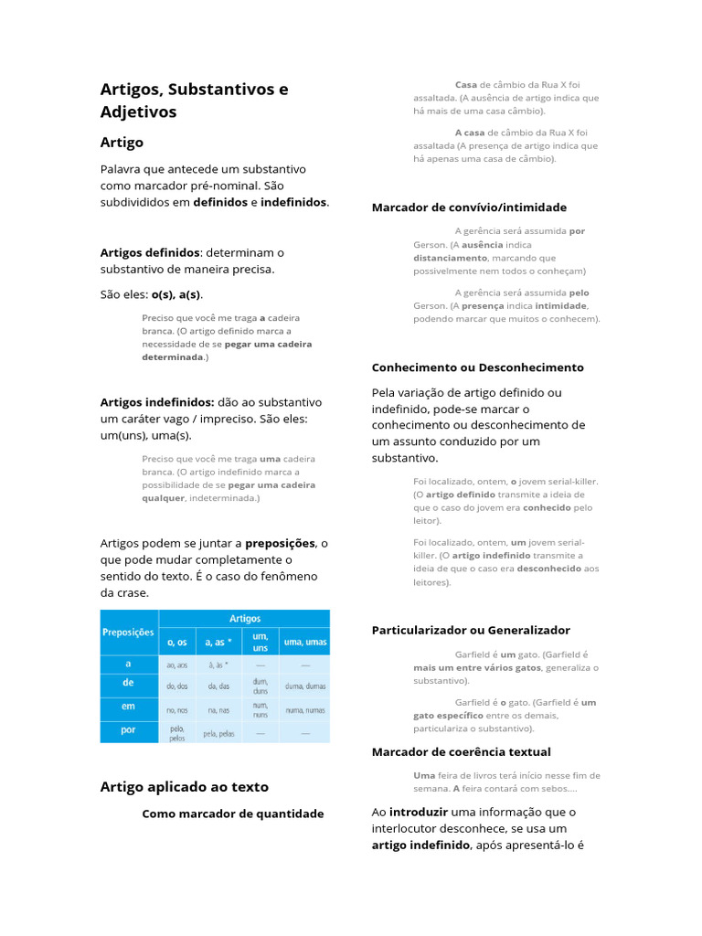 Artigos, Adjetivos e Substantivos | PDF