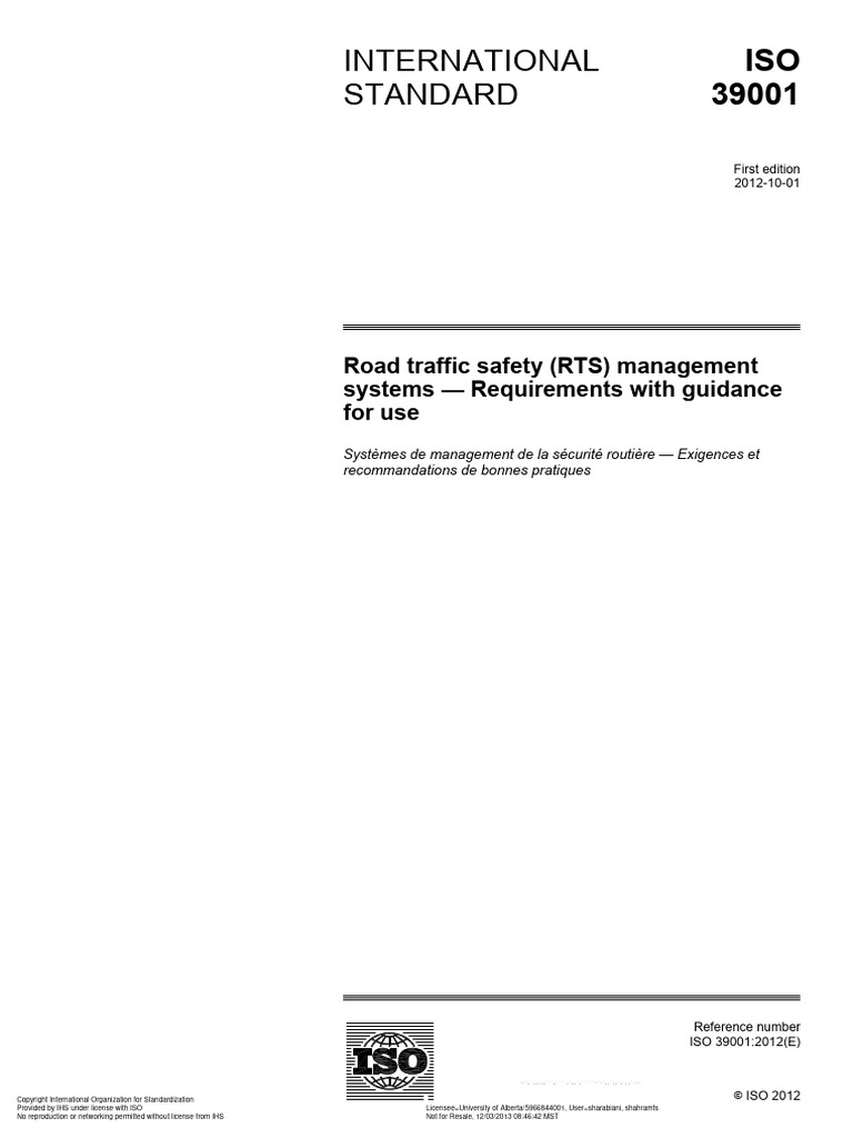 International standard road traffic safety rts management systems