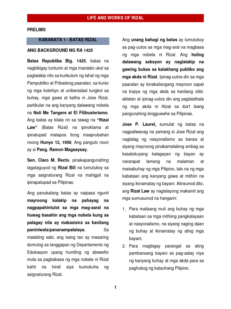 Rizal Prelims | PDF