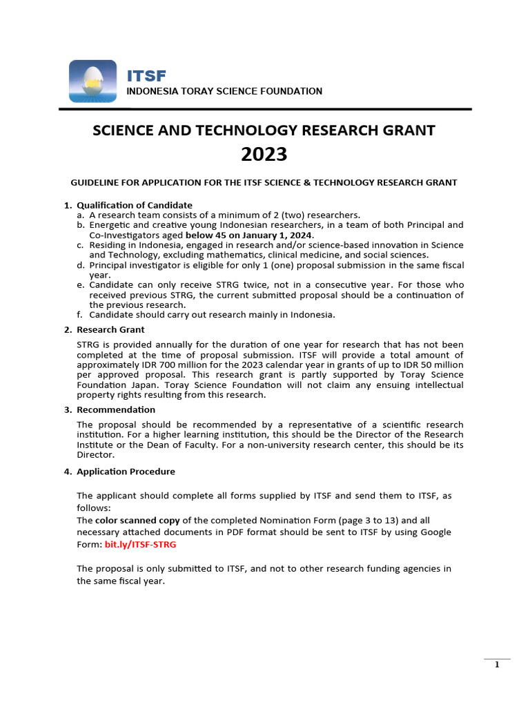Science And Technology Research Grant Form Year 2023 Pdf