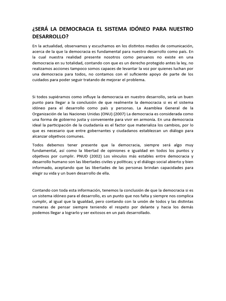 Ser La Democracia El Sistema Id neo Para Nuestro Desarrollo PDF
