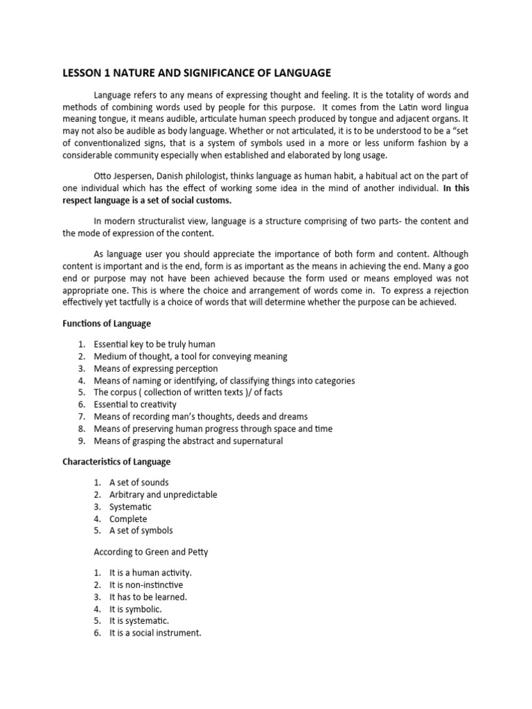 Nature and Significance of Language | PDF | Language Arts & Discipline