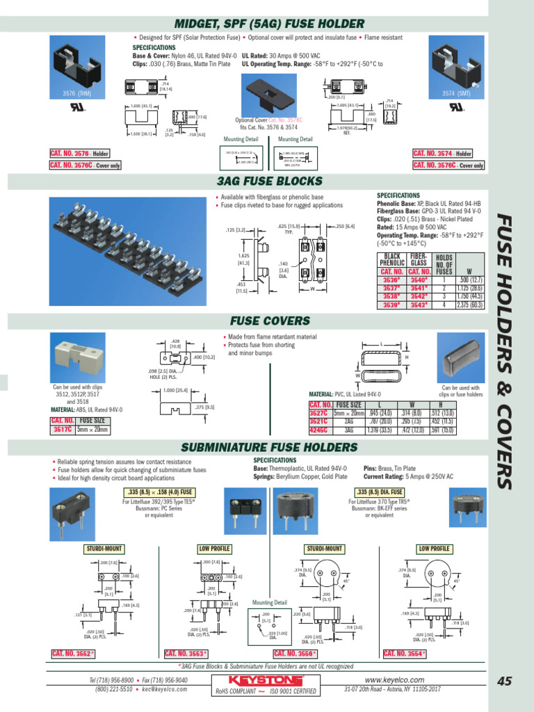 Midget, SPF (5ag) Fuse Holder Specifications PDF