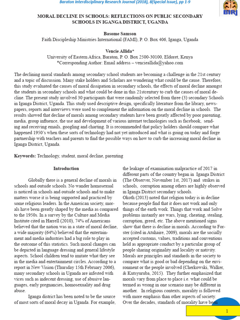 Moral Decay Ddesa PDF Morality Adolescence