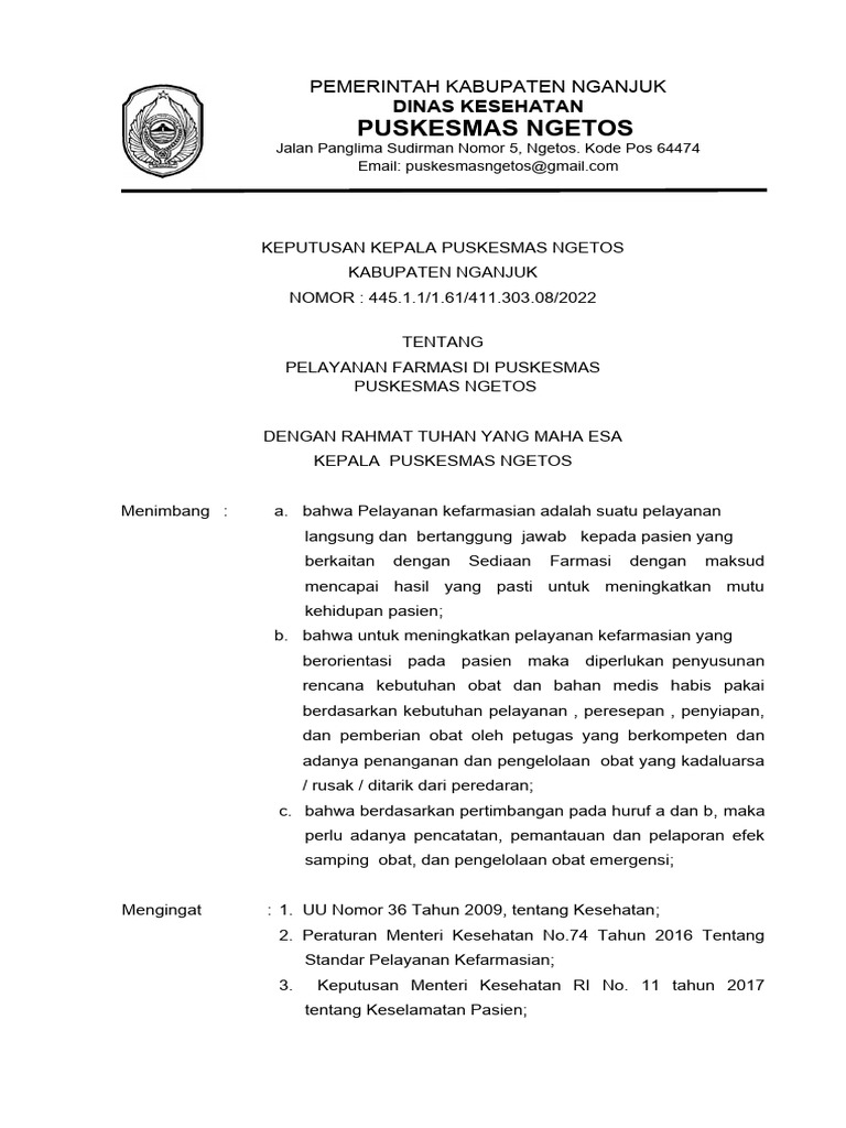 Sk Pelayanan Farmasi Di Puskesmas Pdf