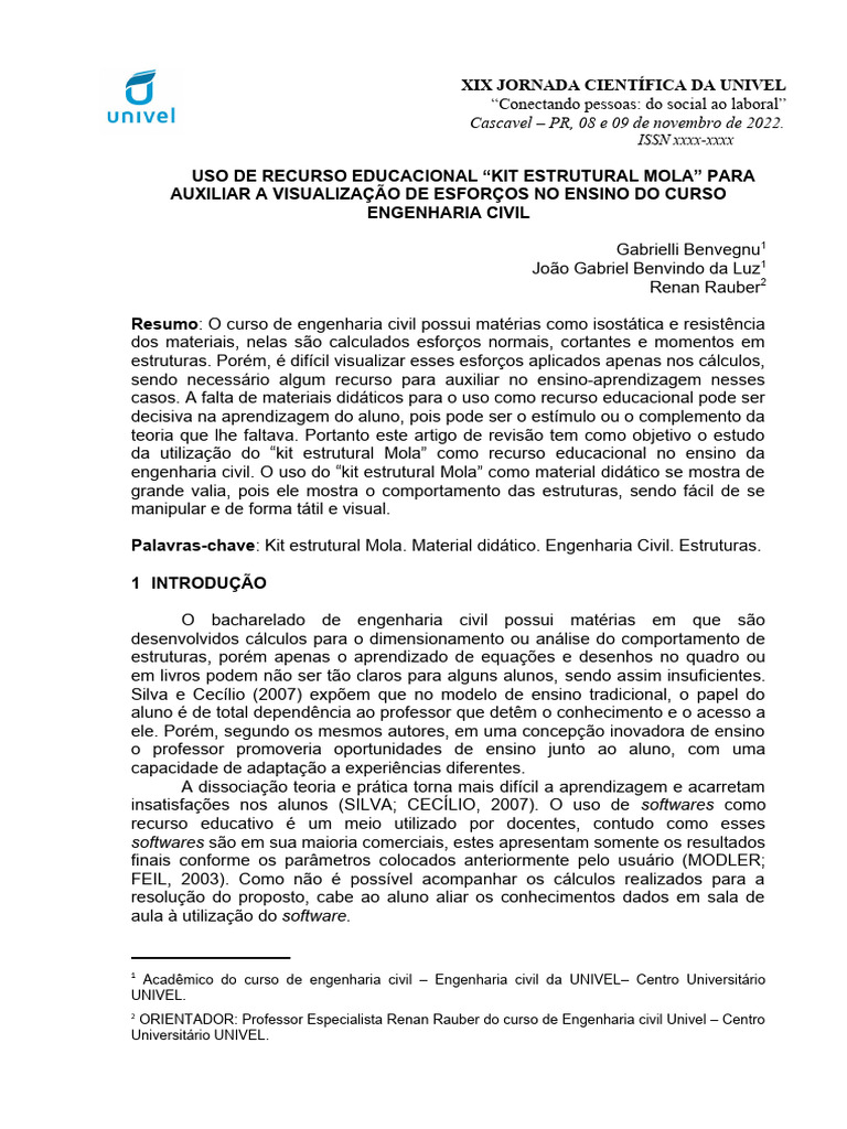 Uso de Recurso Educacional Kit Estrutural Mola Para Auxiliar a ...