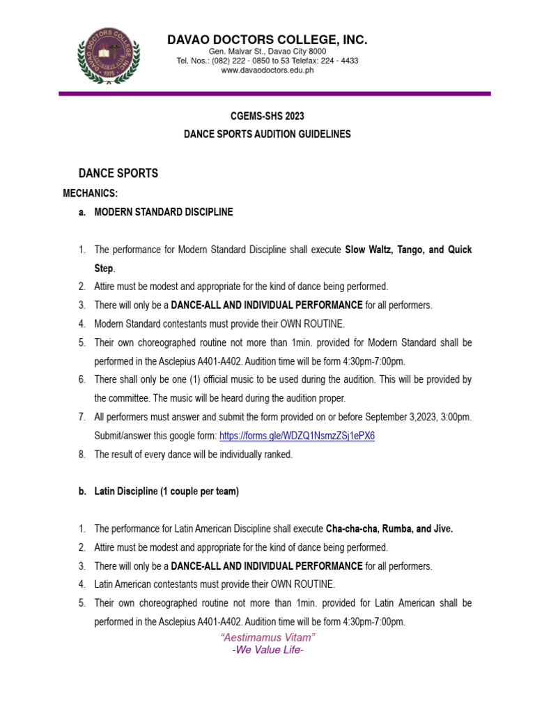 SHS DanceSports AuditionGuidelines | PDF | Performing Arts ...