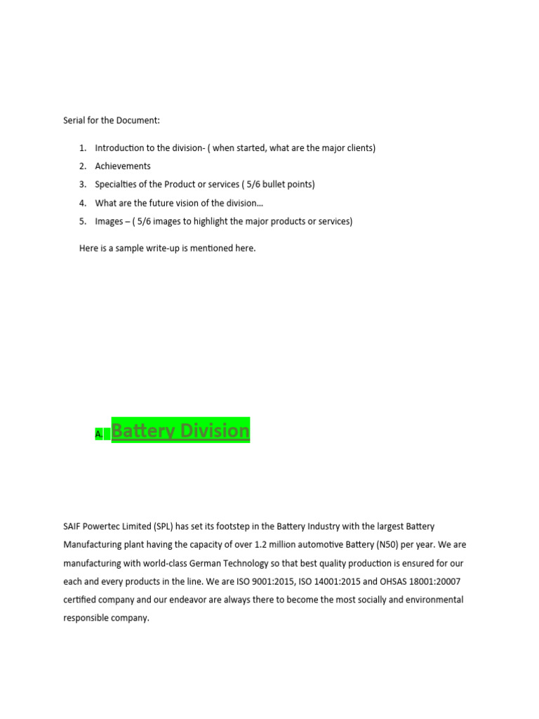 SAIF Powertec Battery Division Overview | PDF | Electric Vehicle | Brand