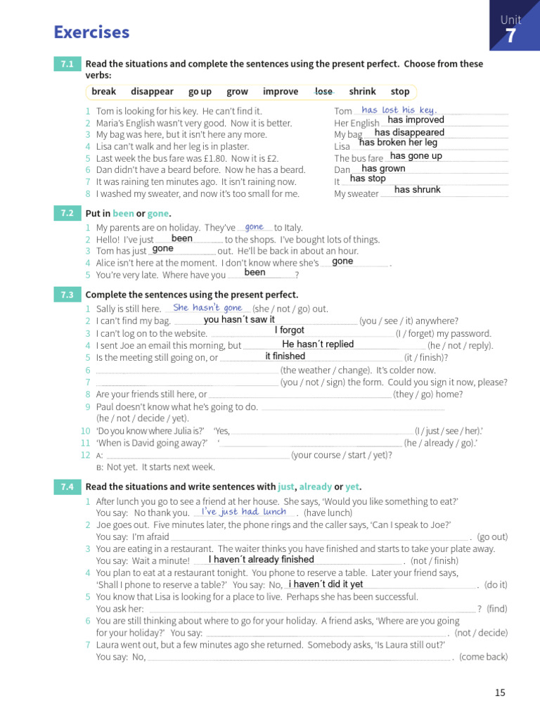 Present Perfect Exercises | PDF | Language Arts & Discipline