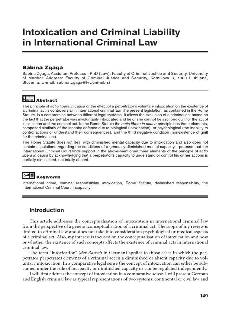 Intoxication in International Criminal Law | PDF | Insanity Defense ...