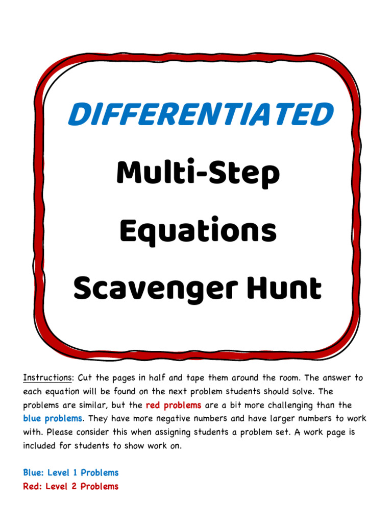Differentiated: Multi-Step Equations Scavenger Hunt | PDF