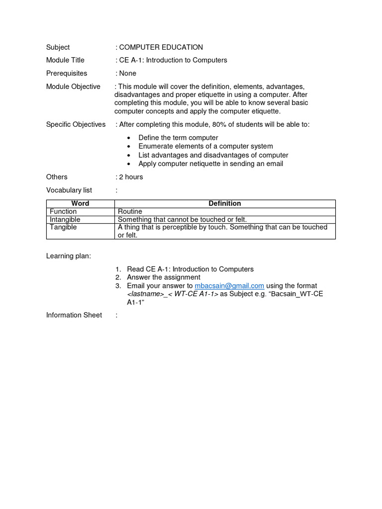 CE A-1 Introduction To Computers | PDF