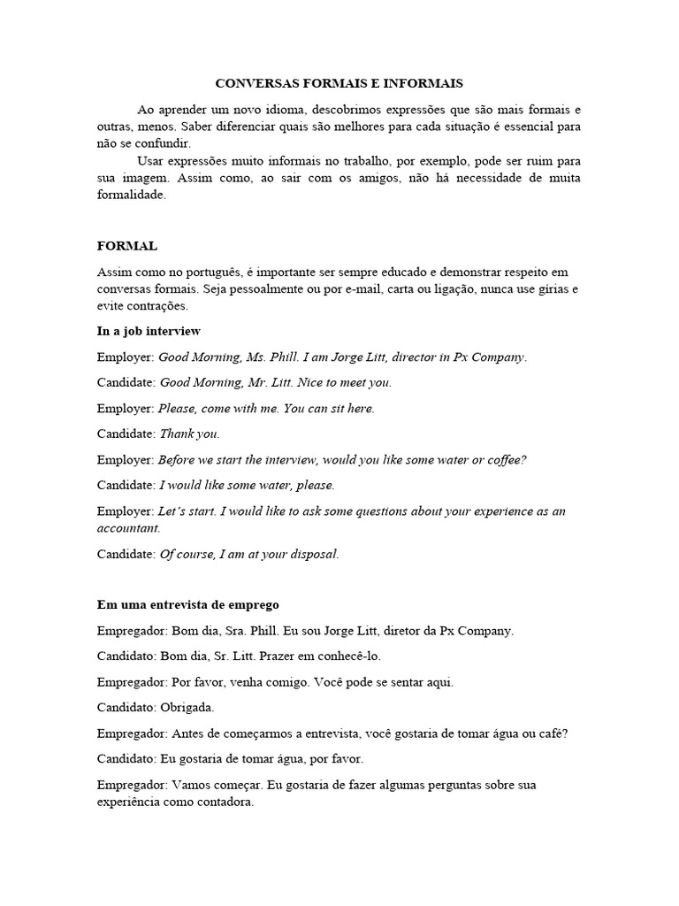 Conversas Formais e Informais | PDF