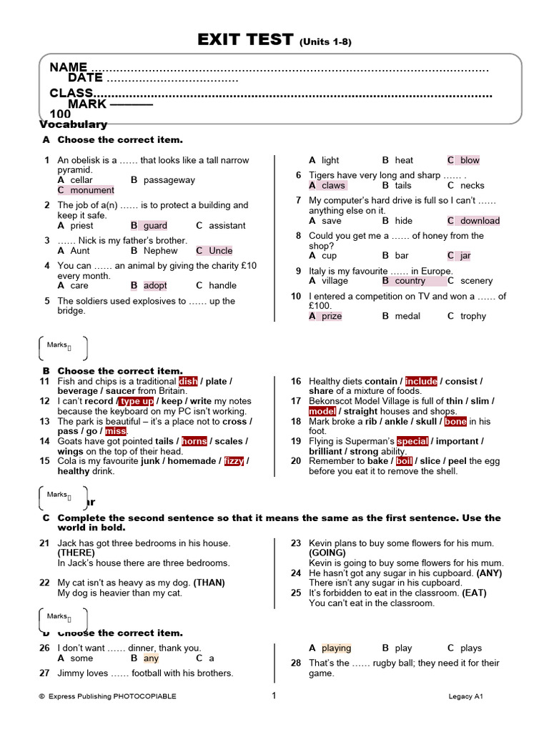 30 Legacy A1 Exit Test Pdf