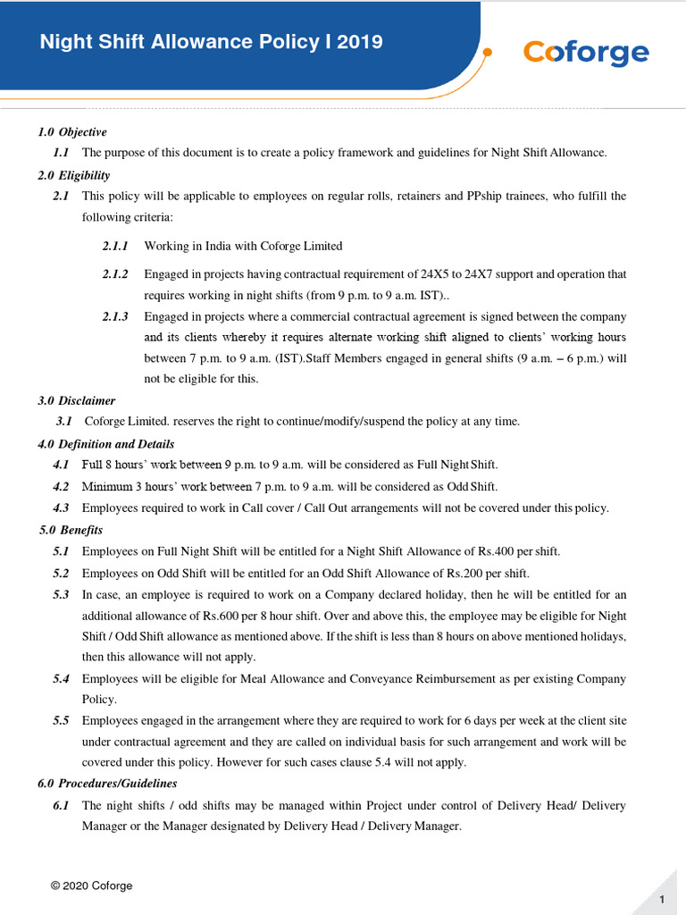 Night Shift Allowance Policy. PDF