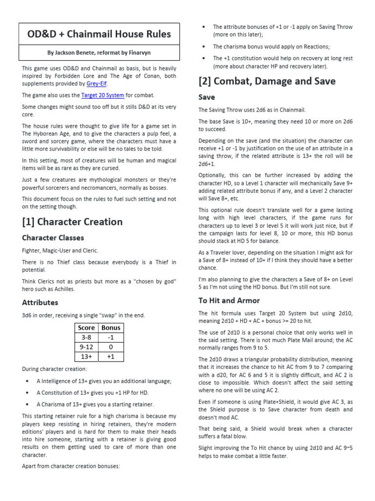 OD&D Chainmail House Rules Guide | PDF