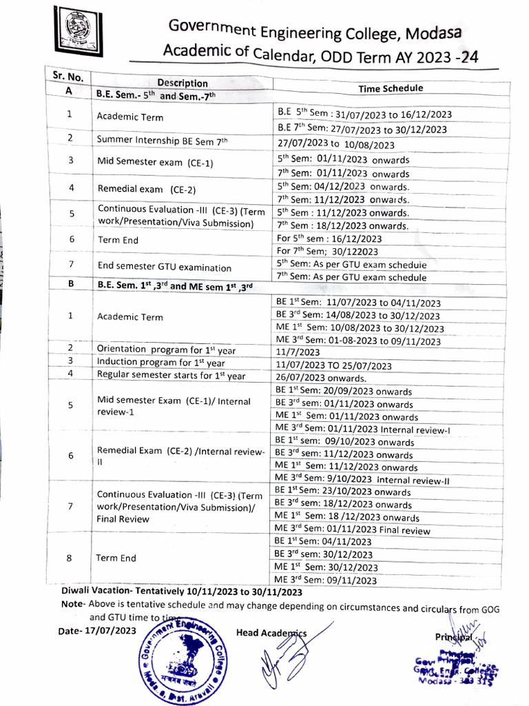 Academic Calendar ODD Term AY 2023-24 | PDF | Schools | Educational ...