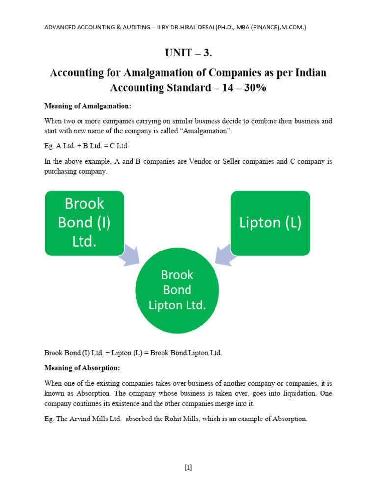Unit3. Amalgamation of Companies As Per As 14 PDF