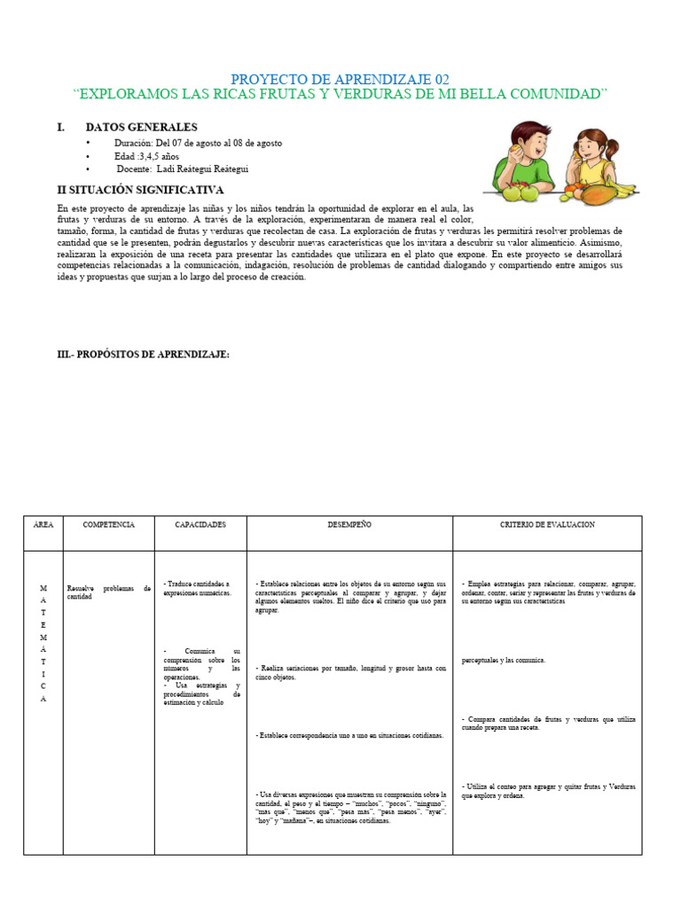 PROYECTO DE APRENDIZAJE INICIAL | PDF
