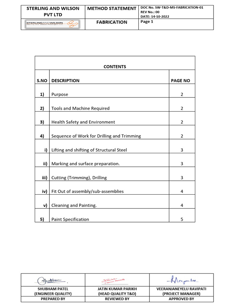 Method Statement for Steel Fabrication | PDF | Firefighting | Personal ...