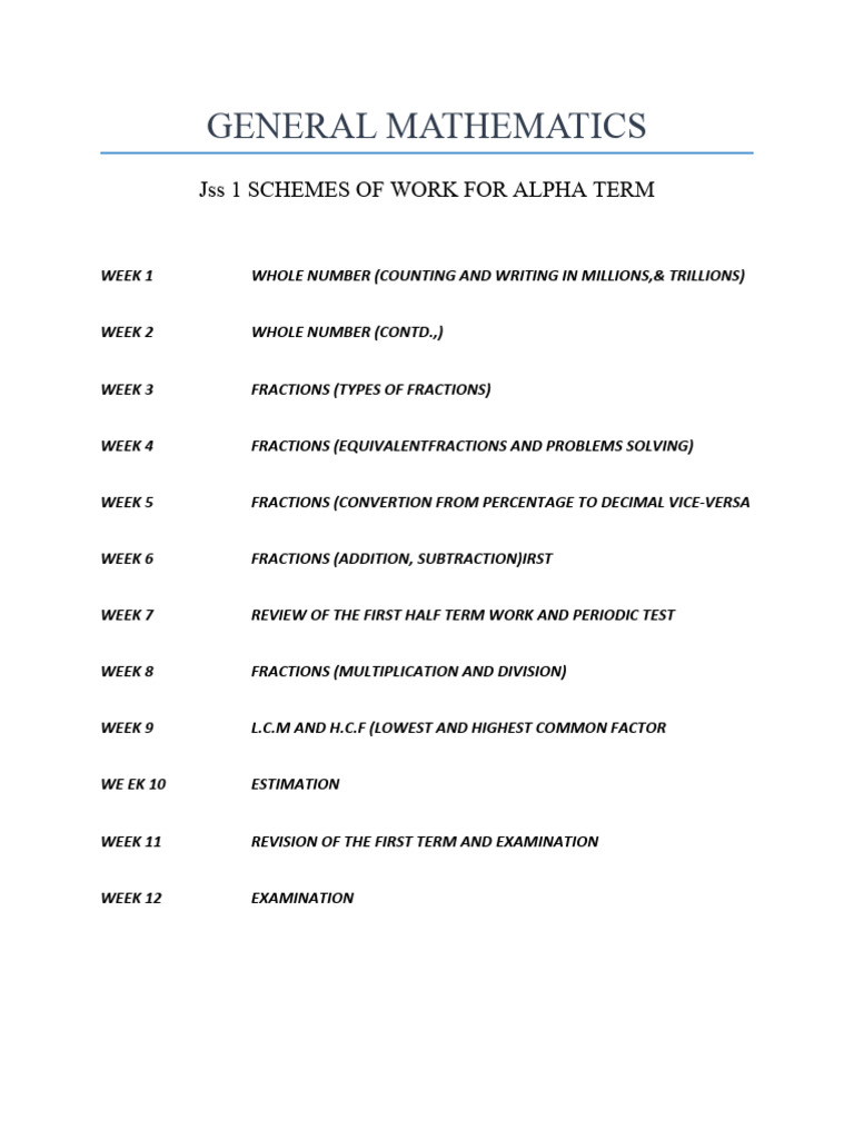 Jss 1 general mathematics pdf