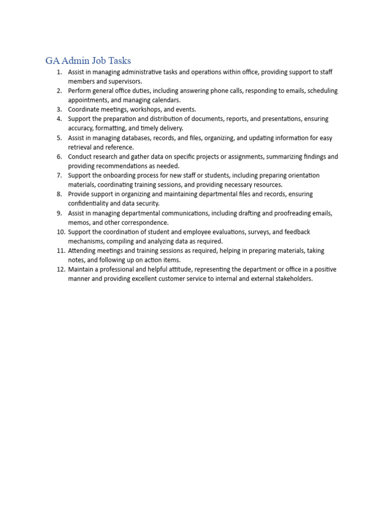 GA Admin Job Tasks PDF