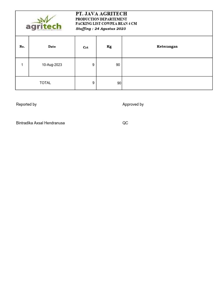 Stuffing List Cowpea Bean 4 CM 24 Agustus 2023 Rev 1 | PDF