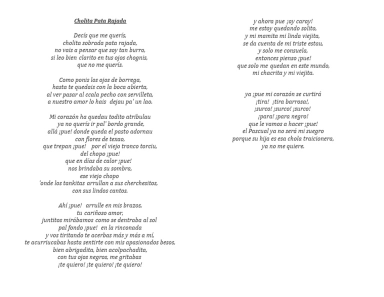 Poema: Cholita Pata Rajada | PDF