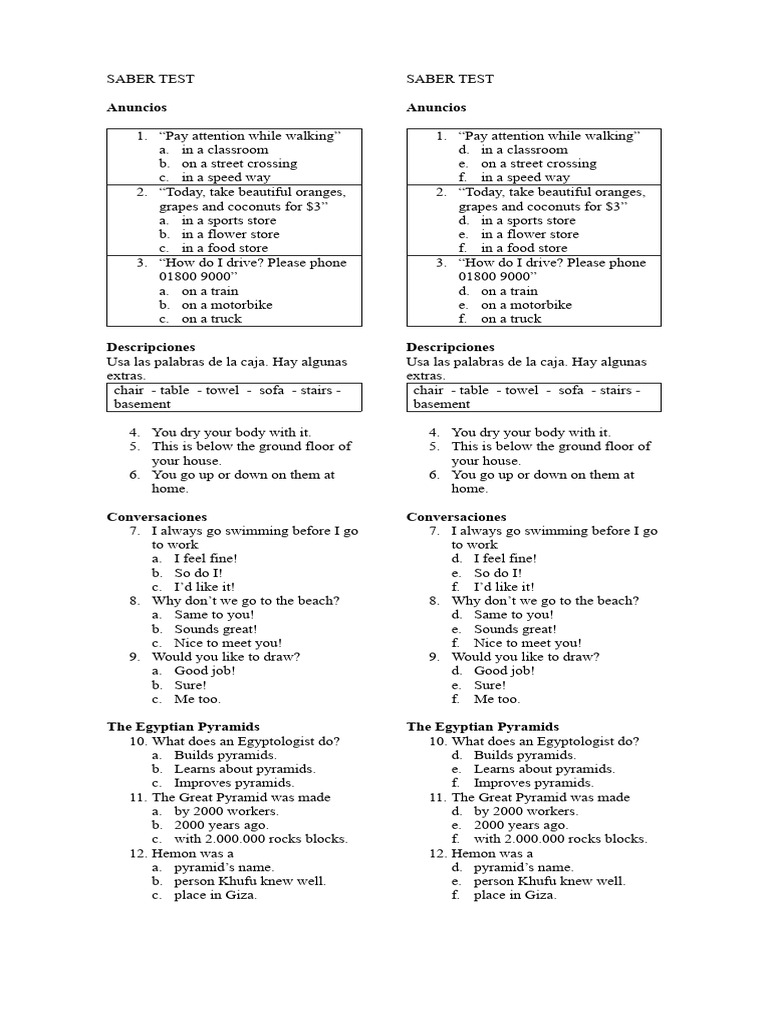 SABER Test: Vocabulary and Pyramids | PDF