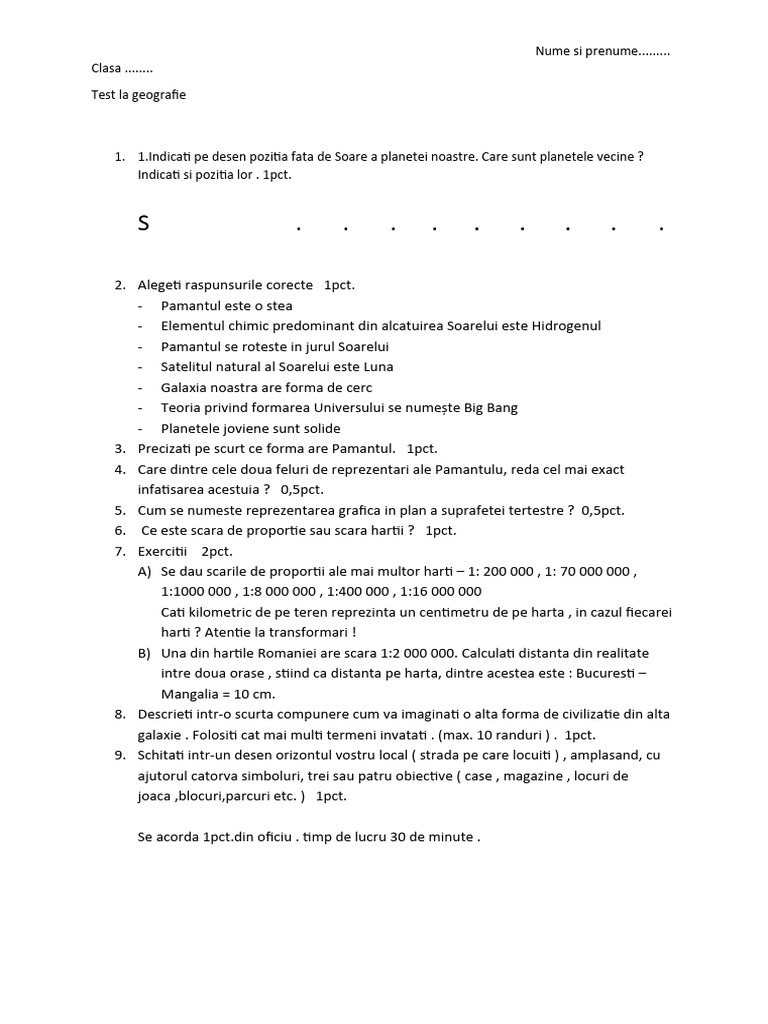 Test Geografia Klasa 5 Test Geografie - Clasa A V-A | PDF
