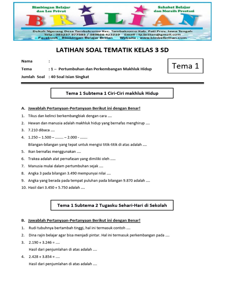Kumpulan soal kelas 3 sd tema 1