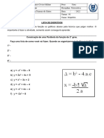 LISTA DE EXERCÍCIOS - Função Do 2° Grau B