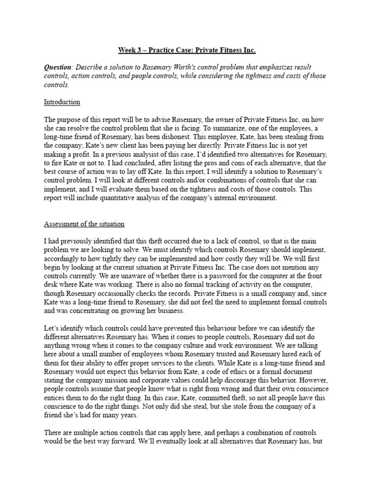 Week 3 practice case private fitness inc pdf
