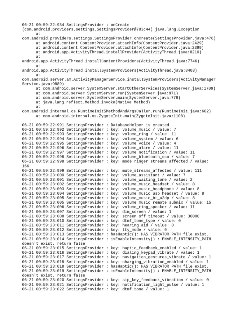 SettingsProvider Initialization Log | PDF | Java (Programming Language ...