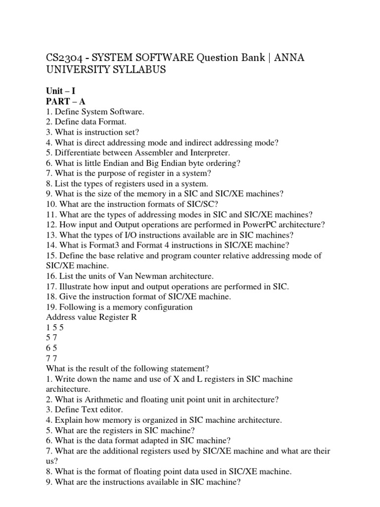 System Software Question Bank An Overview of Key Concepts Related to