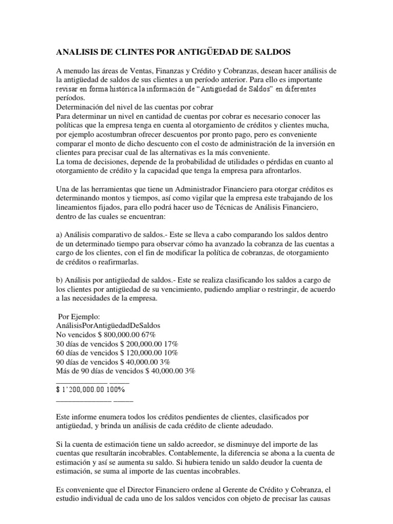 ANALISIS DE CLINTES POR ANTIGÜEDAD DE SALDOS  Crédito 