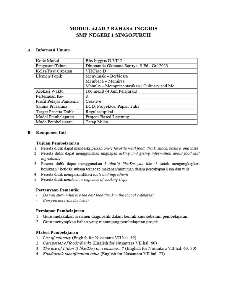 Modul 2 Culinary And Me Pdf