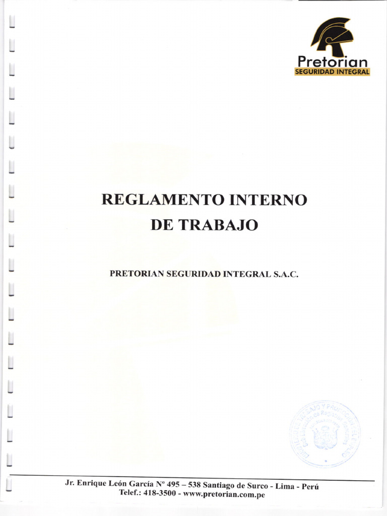 Reglamento Interno de Trabajo en Seguridad | PDF