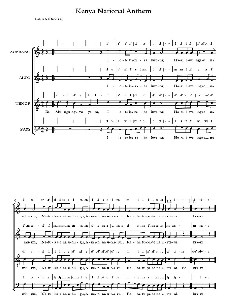 Kenya National Anthem Score PDF