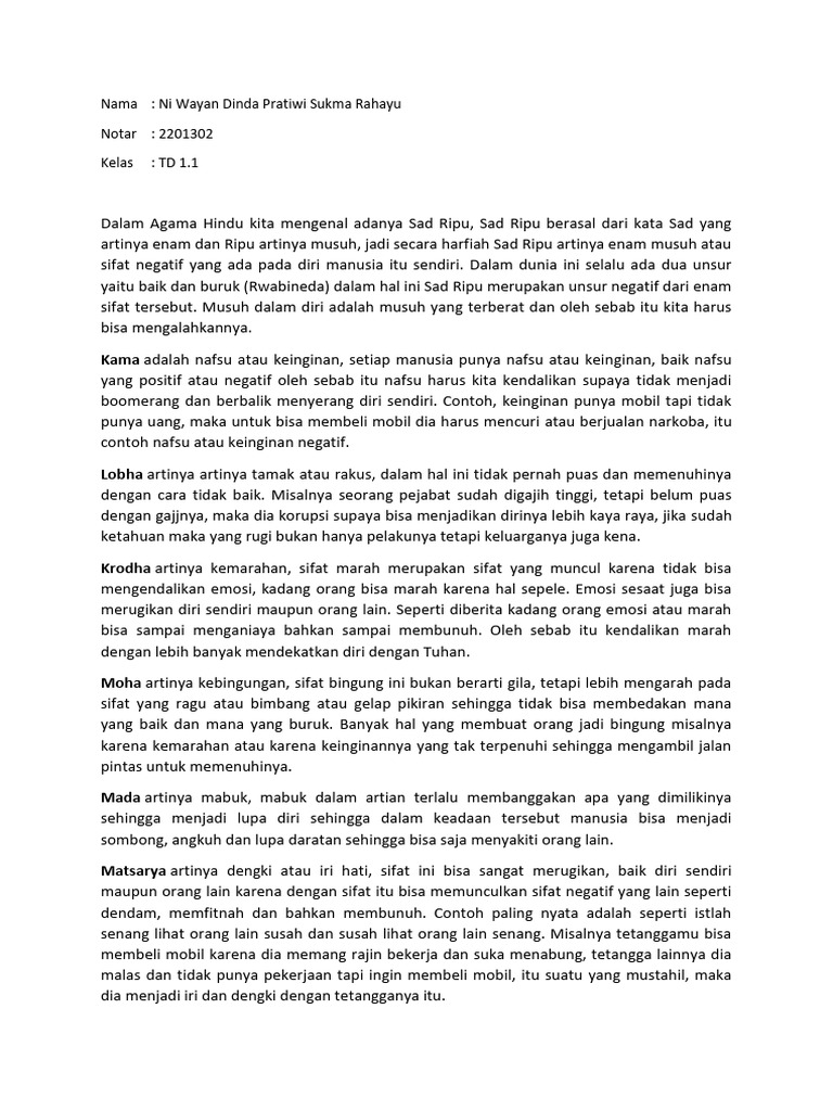 Enam Musuh Diri dalam Agama Hindu | PDF