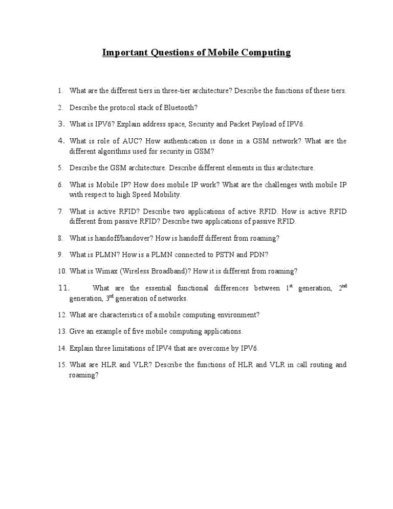 Important Questions of Mobile Computing | PDF | Business