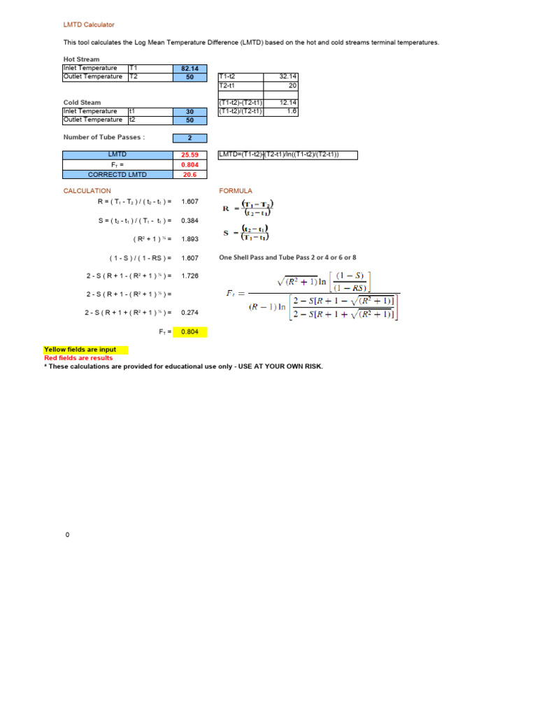LMTD Calculator With Correction Factor F PDF