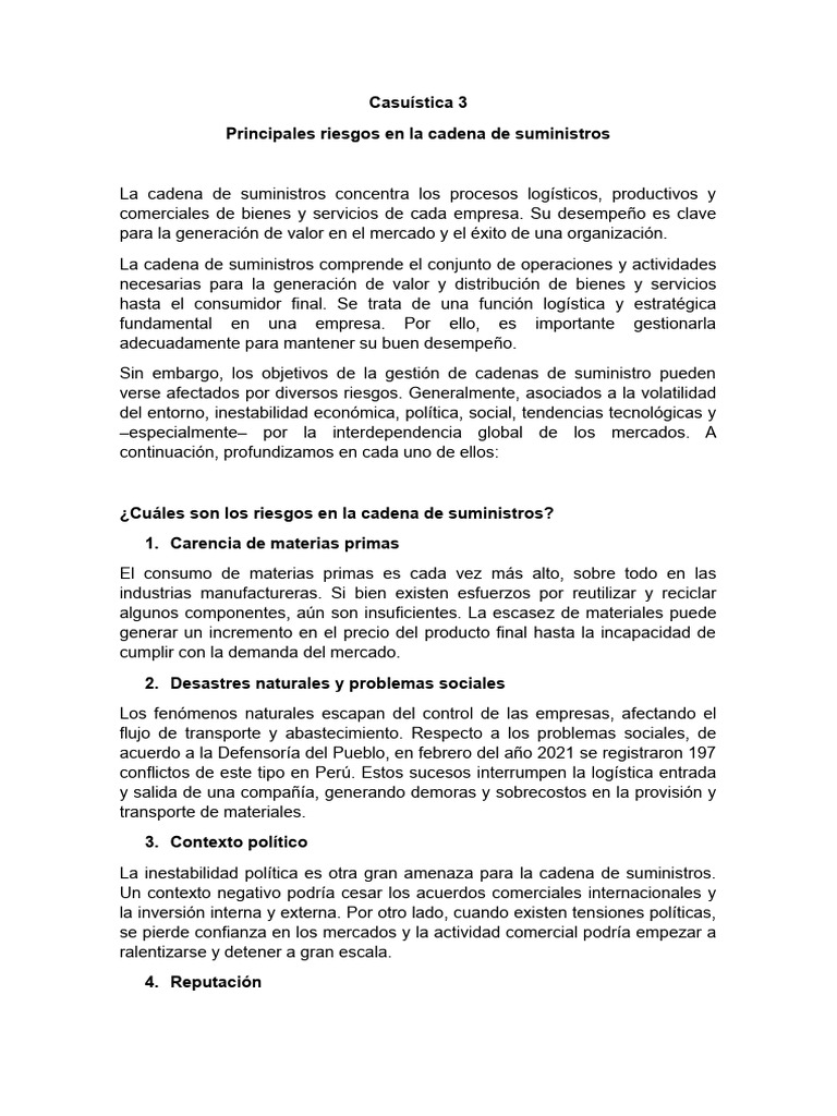 Riesgos en la Cadena de Suministro | PDF | Logística | Business