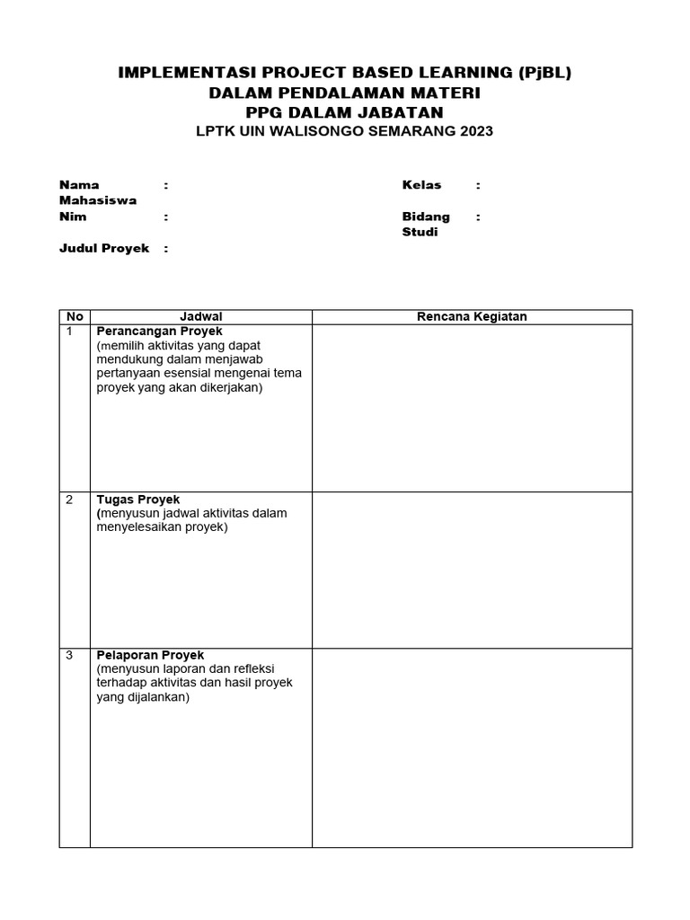 Tamplate PJBL. | PDF