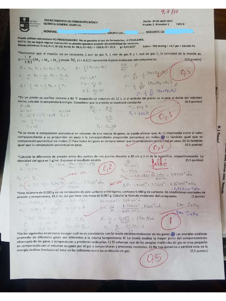 Evaluaciones Resueltas Química General 2019A EPN | PDF