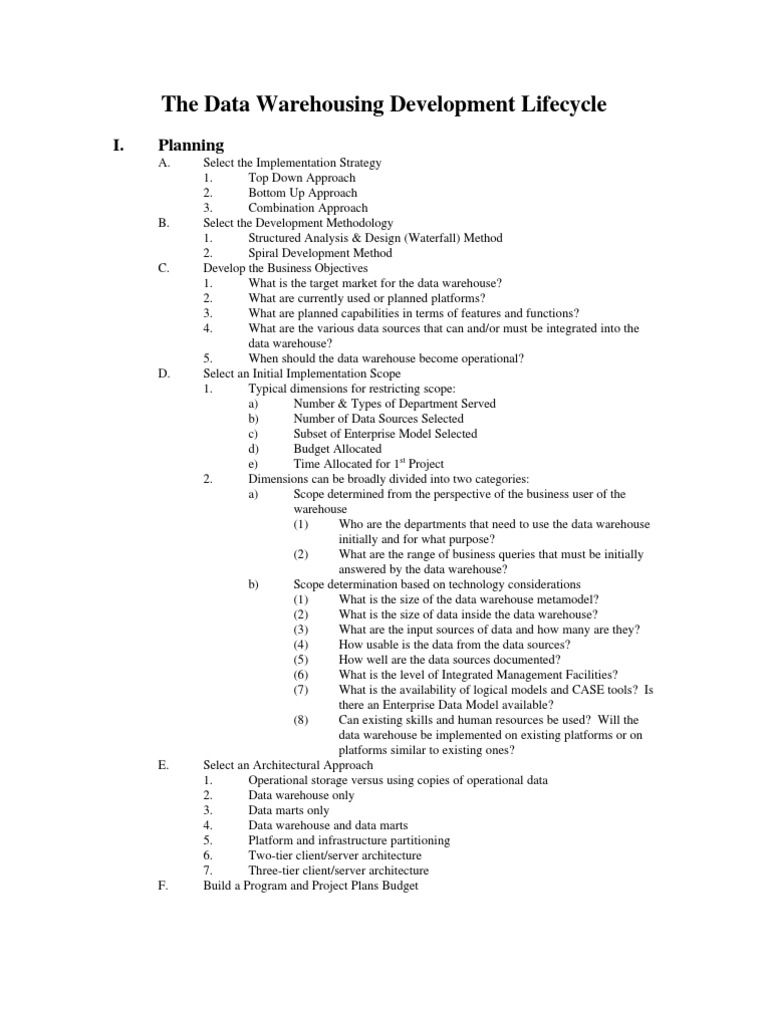 The Data Warehousing Development Lifecycle | PDF | Data Warehouse ...