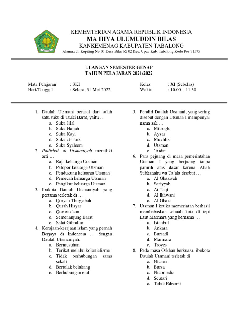 Soal Ski Kelas Xi Pdf